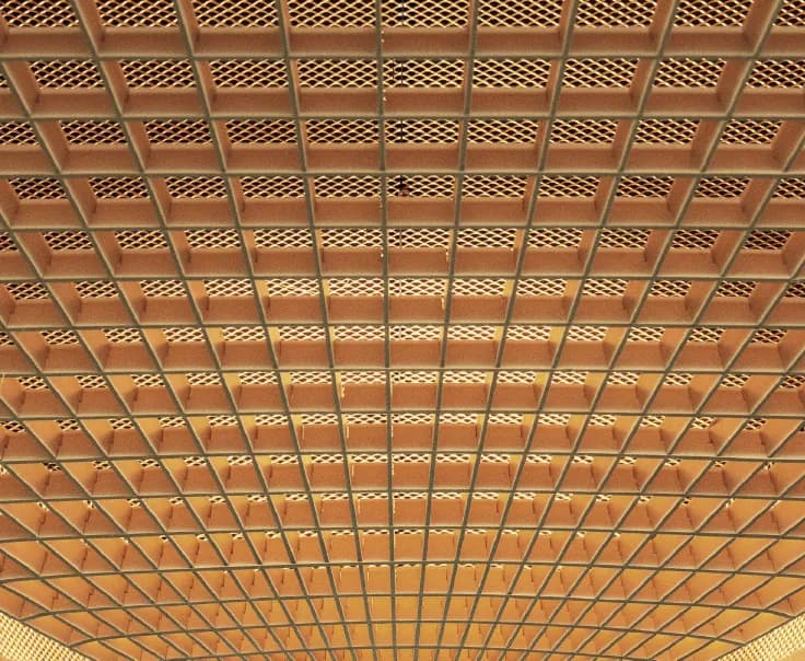A latticed ceiling seen from below